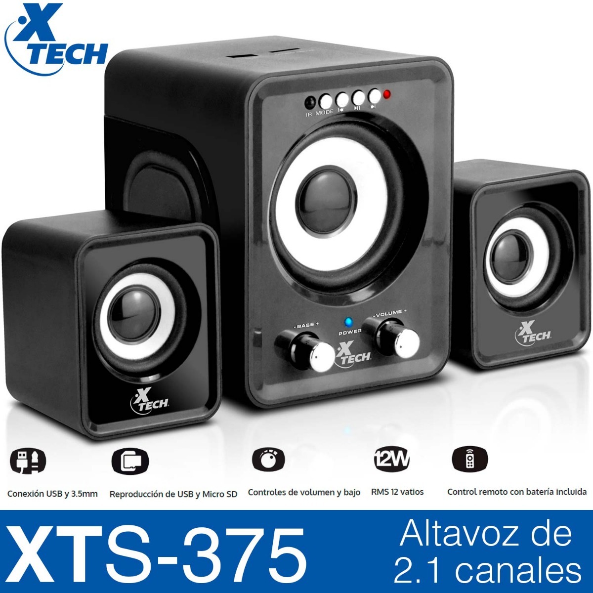 Bocina X-Tech 2.1 12W USB/Micro Remoto XTS-375
