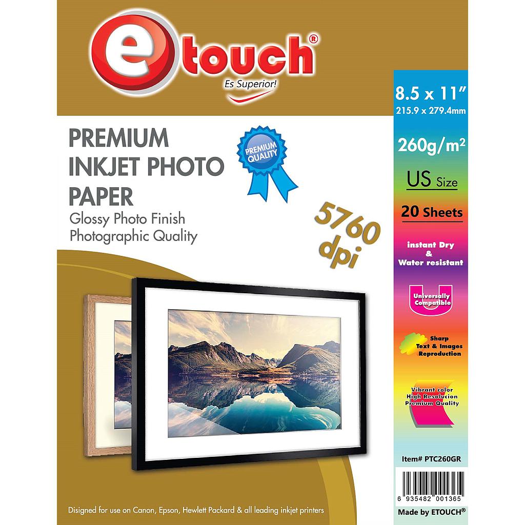 Papel Fotográfico E-Touch Carta, 20 Hojas 260GRS