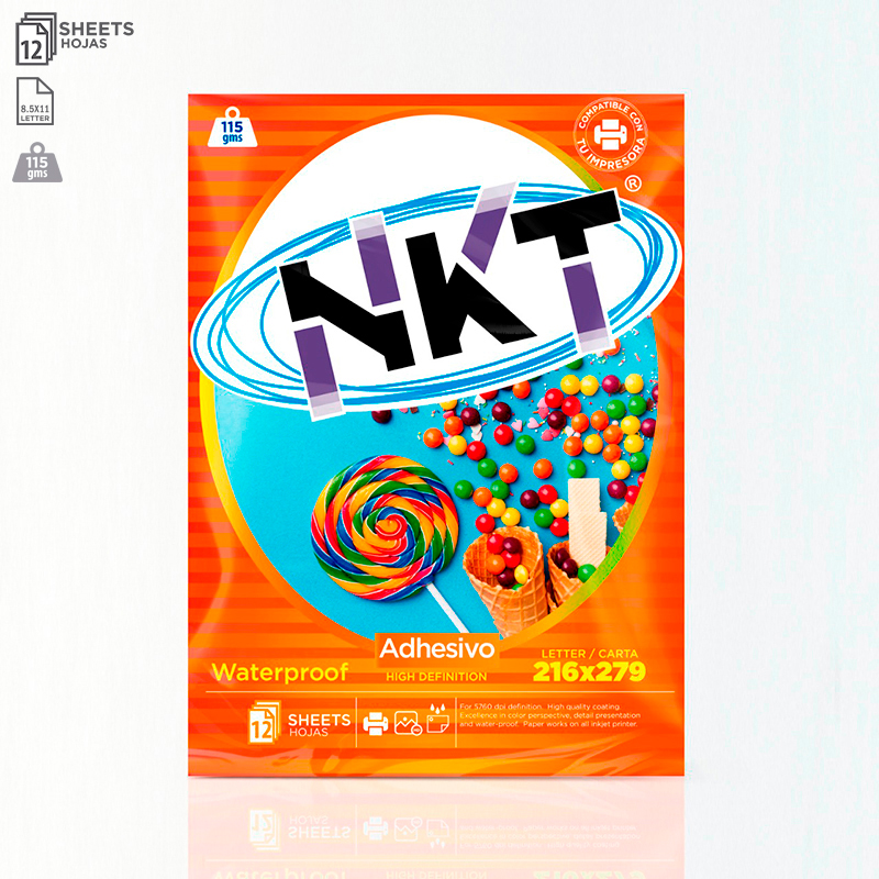 Papel Adhesivo NKT Carta Glossy 115g PQT 12 Hojas