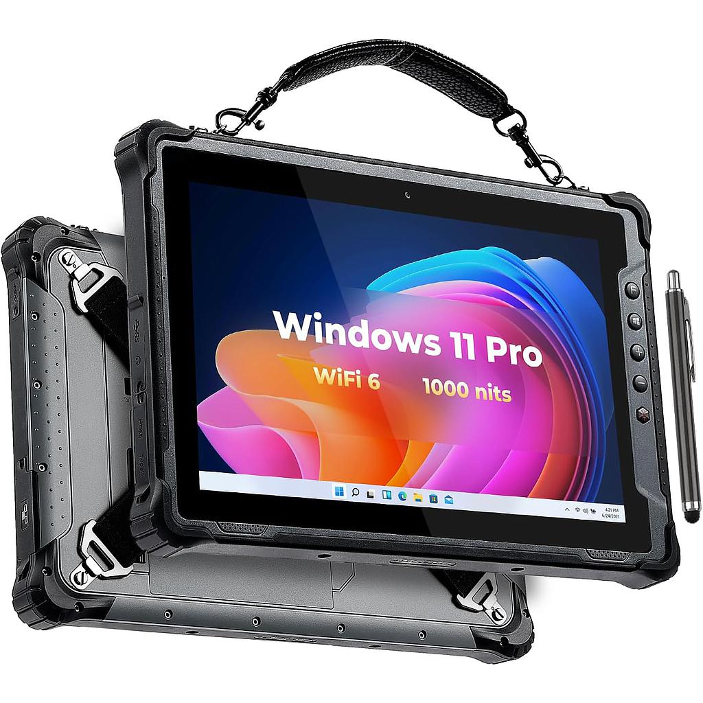 Tablet Windows marca MUNBYN resistente IRT12, legible a la luz del sol de 1000nit, tableta resistente Wi-Fi 6, Windows 11 Pro de 10.1 pulgadas, Intel N100, PC resistente de 8 GB+128 GB, 4G LTE, computadora GPS para exteriores