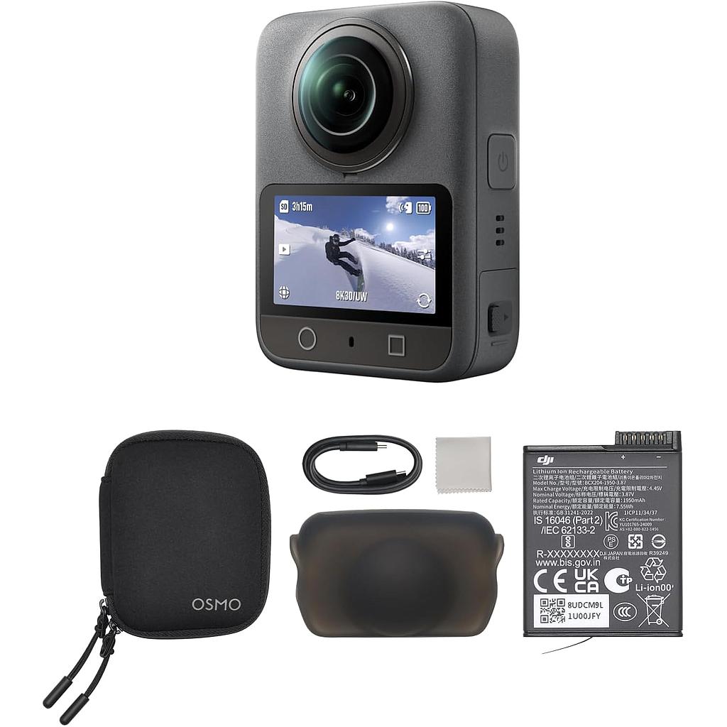 DJI Osmo 360 Cámara Combo Estándar, Cámara de Acción Resistente al Agua de 360° con Imágenes de 360° de 1 Pulgada, Video 360° de 8K Nativo, Almacenamiento Integrado de 105GB, Foto 360° de 120MP