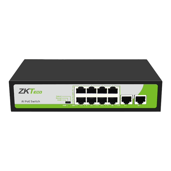 Switch ZKTeco 8 puertos RJ45 10/100Mbps con POE + 2 Puerto RJ45 100Mbps No Administrable