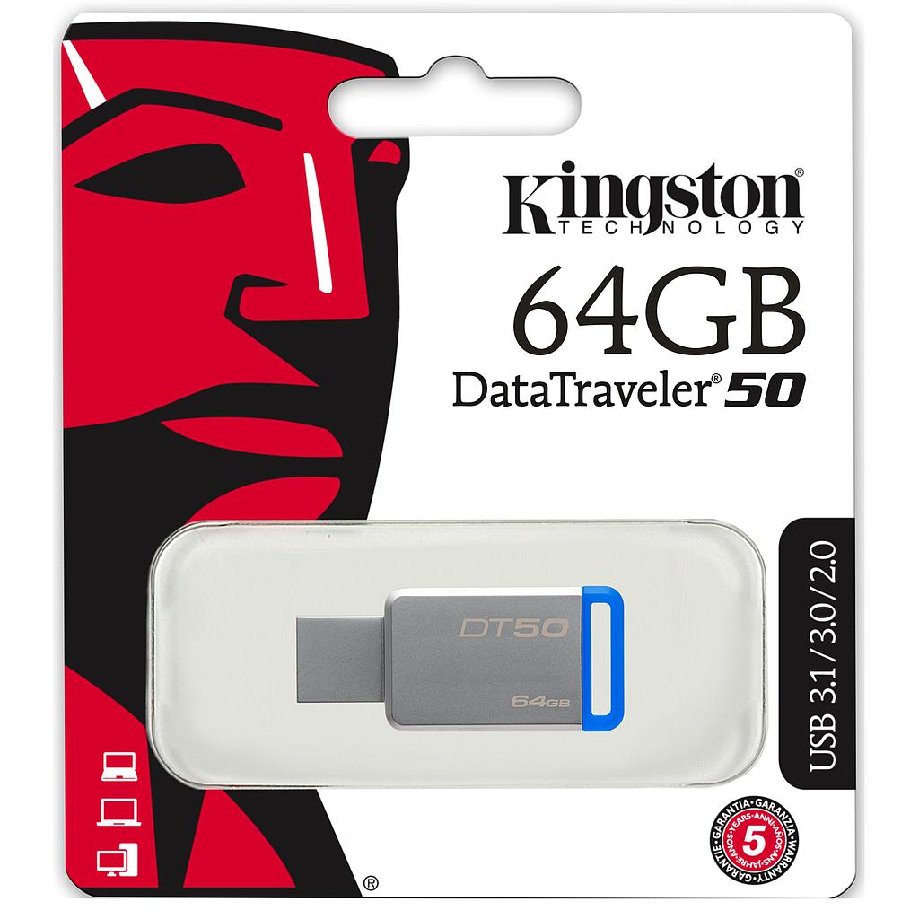 Memoria USB KINGSTON 64GB DT50 Azul