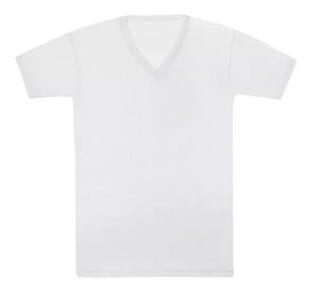 Playera Interlock Blanca p/sublimar Talla &quot;S&quot; Cuello V