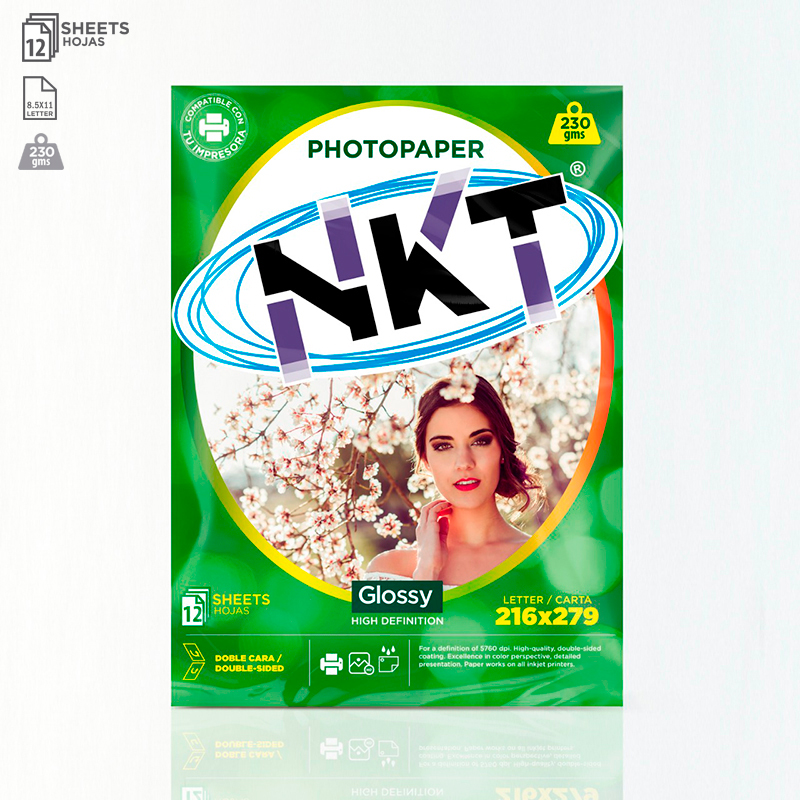 Papel Fotográfico NKT Carta 230GM Glossy Dual 12Hojas